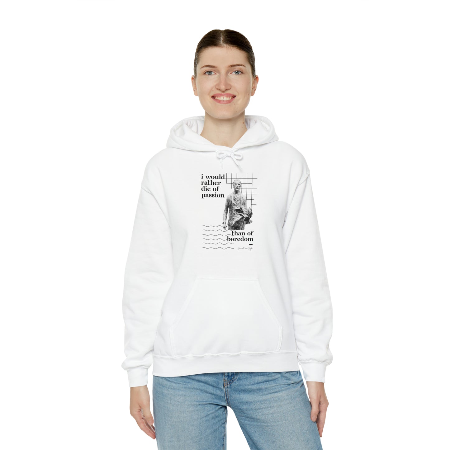 Classic Quotes Hoodie - Vincent van Gogh, 'I would rather die of passion than of boredom' - Unisex Heavy Blend™ Hooded Sweatshirt