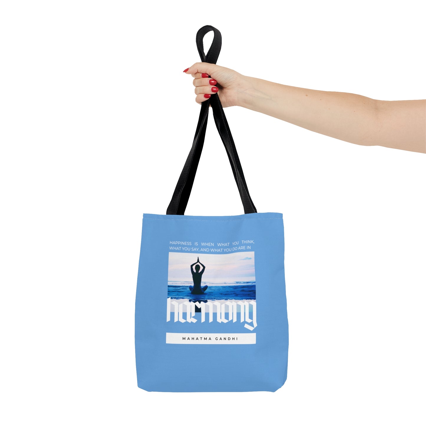 Classic Quotes Tote Bag - Mahatma Gandhi, 'Happiness is when what you think, what you say, and what you do are in harmony' - Tote Bag