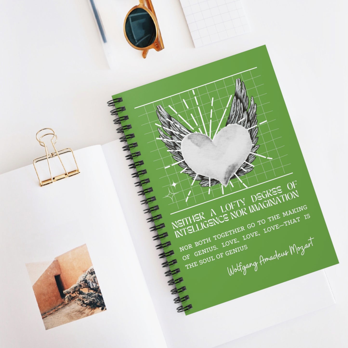 Classic Quotes Spiral Notebook - Wolfgang Amadeus Mozart, 'Neither a lofty degree of intelligence nor imagination nor both together go to the making of genius. Love, love, love—that is the soul of genius' - Spiral Notebook - Ruled Line