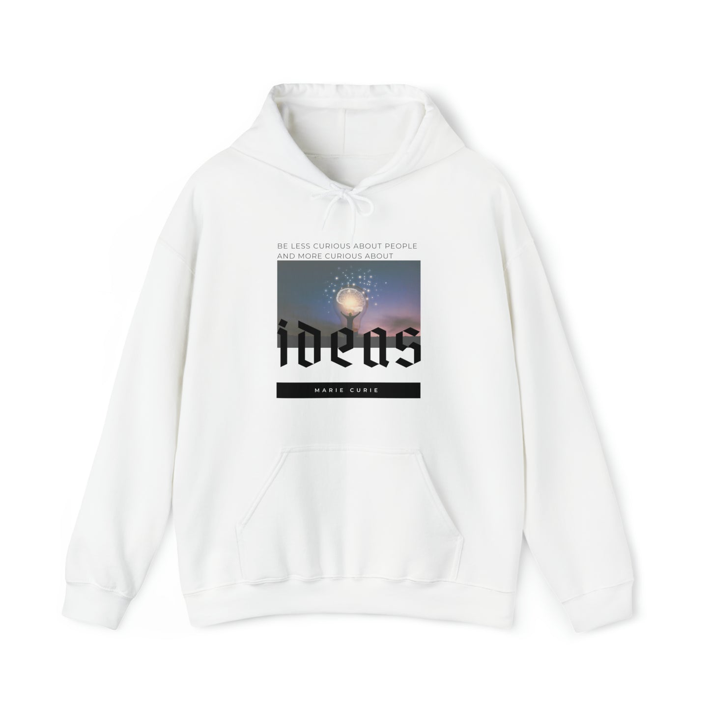 Classic Quotes Hoodie - Marie Curie, 'Be less curious about people and more curious about ideas' - Unisex Heavy Blend™ Hooded Sweatshirt