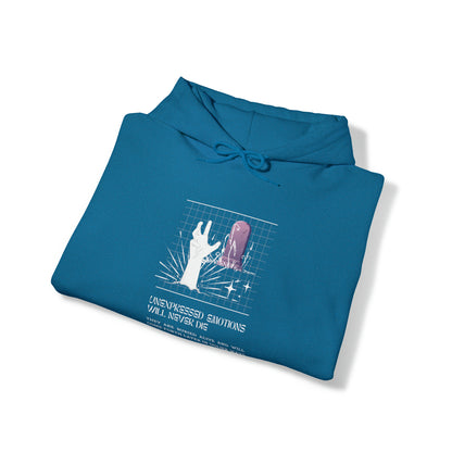 Classic Quotes Hoodie - Sigmund Freud, 'Unexpressed emotions will never die. They are buried alive and will come forth later in uglier ways' - Unisex Heavy Blend™ Hooded Sweatshirt