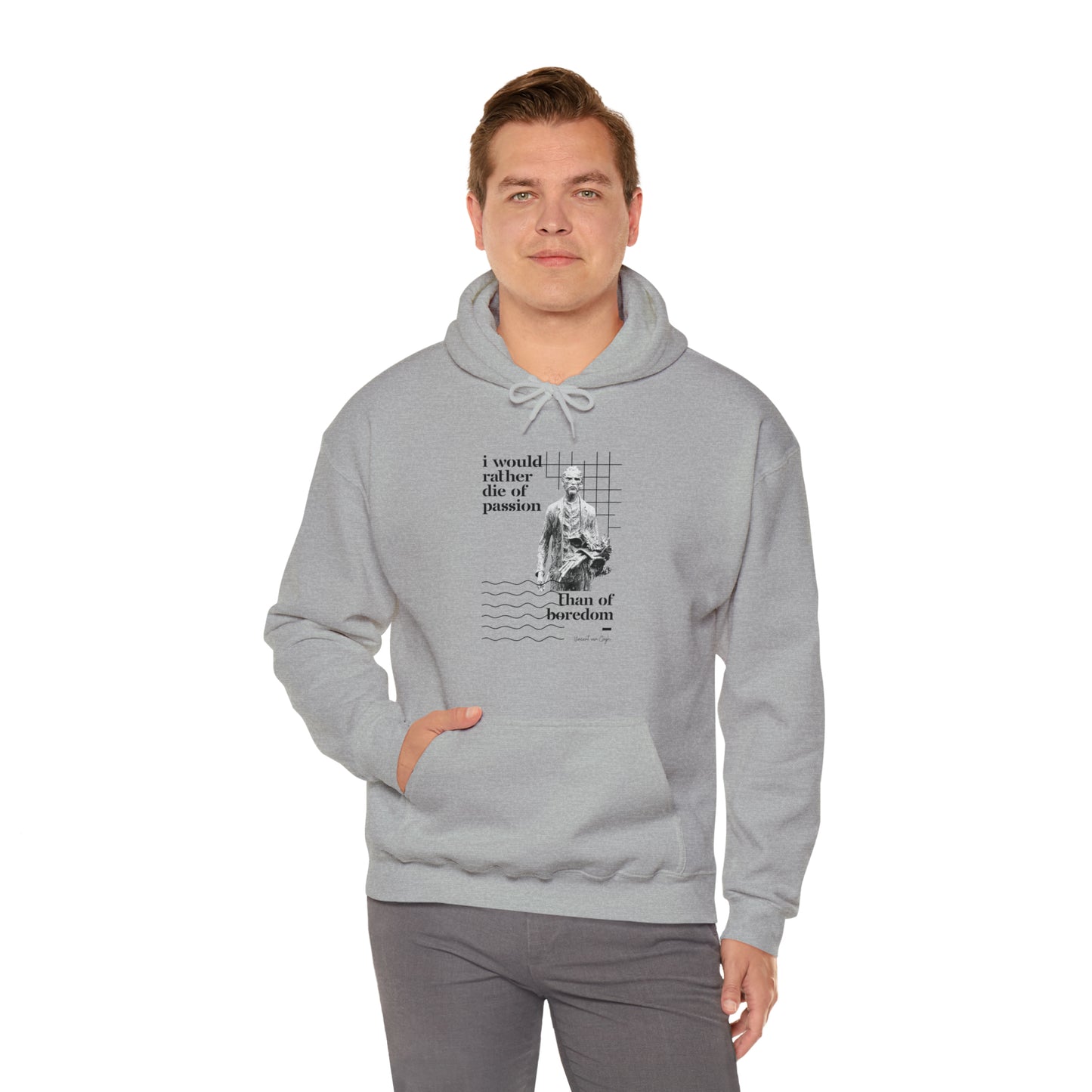 Classic Quotes Hoodie - Vincent van Gogh, 'I would rather die of passion than of boredom' - Unisex Heavy Blend™ Hooded Sweatshirt