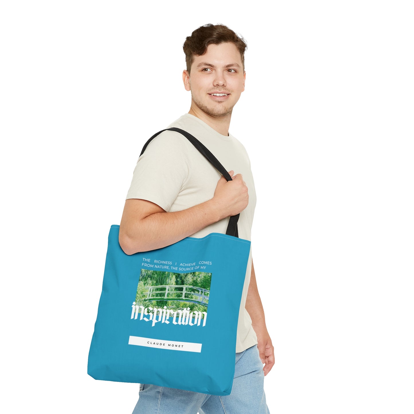 Classic Quotes Tote Bag - Claude Monet, 'The richness I achieve comes from Nature, the source of my inspiration' - Tote Bag