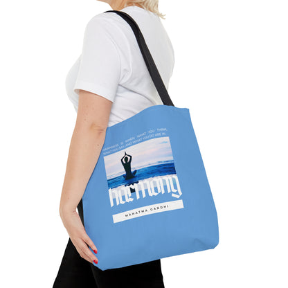 Classic Quotes Tote Bag - Mahatma Gandhi, 'Happiness is when what you think, what you say, and what you do are in harmony' - Tote Bag