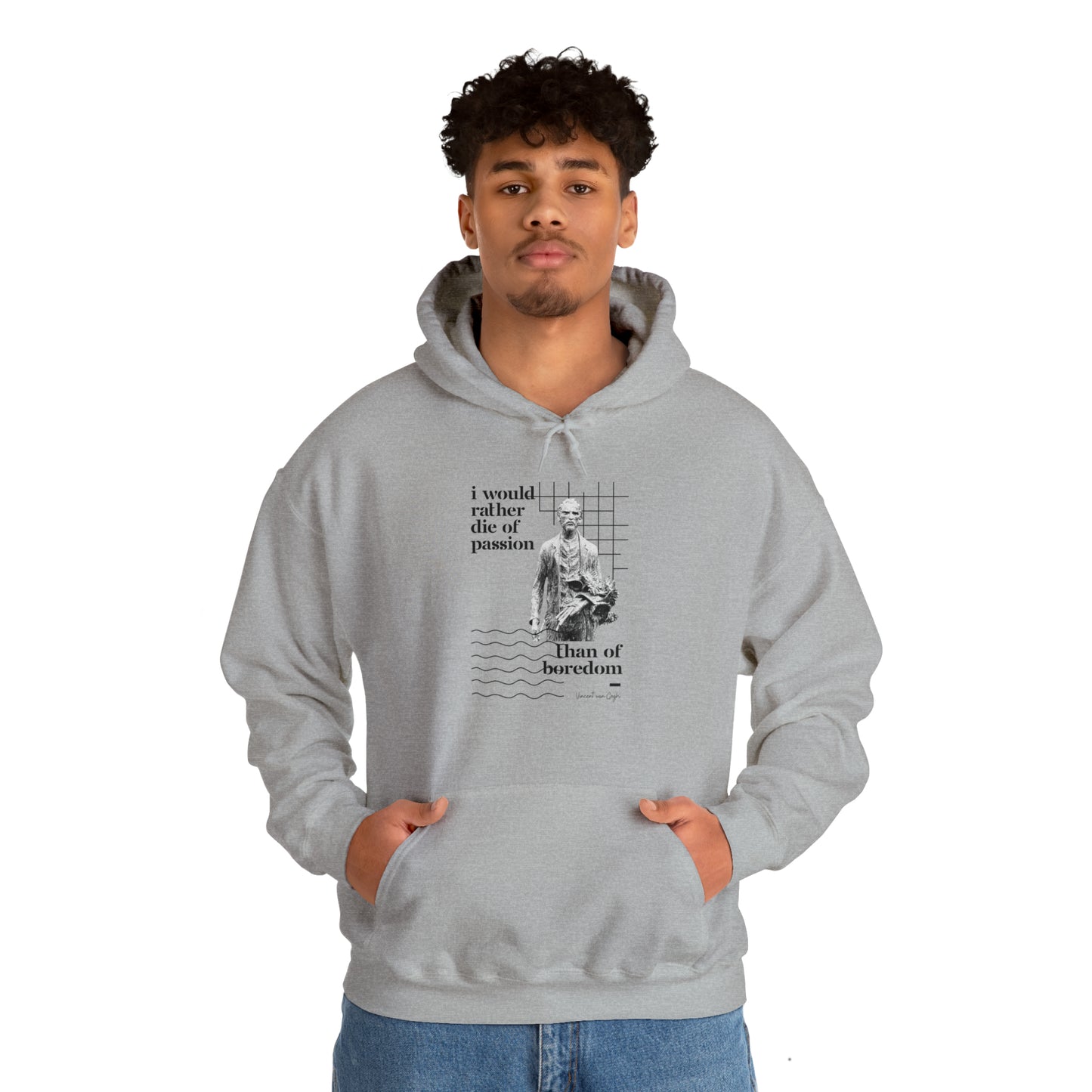 Classic Quotes Hoodie - Vincent van Gogh, 'I would rather die of passion than of boredom' - Unisex Heavy Blend™ Hooded Sweatshirt