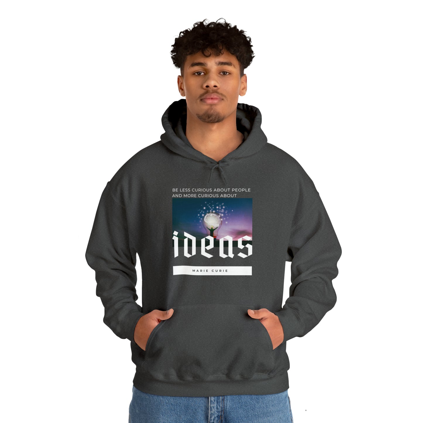 Classic Quotes Hoodie - Marie Curie, 'Be less curious about people and more curious about ideas' - Unisex Heavy Blend™ Hooded Sweatshirt