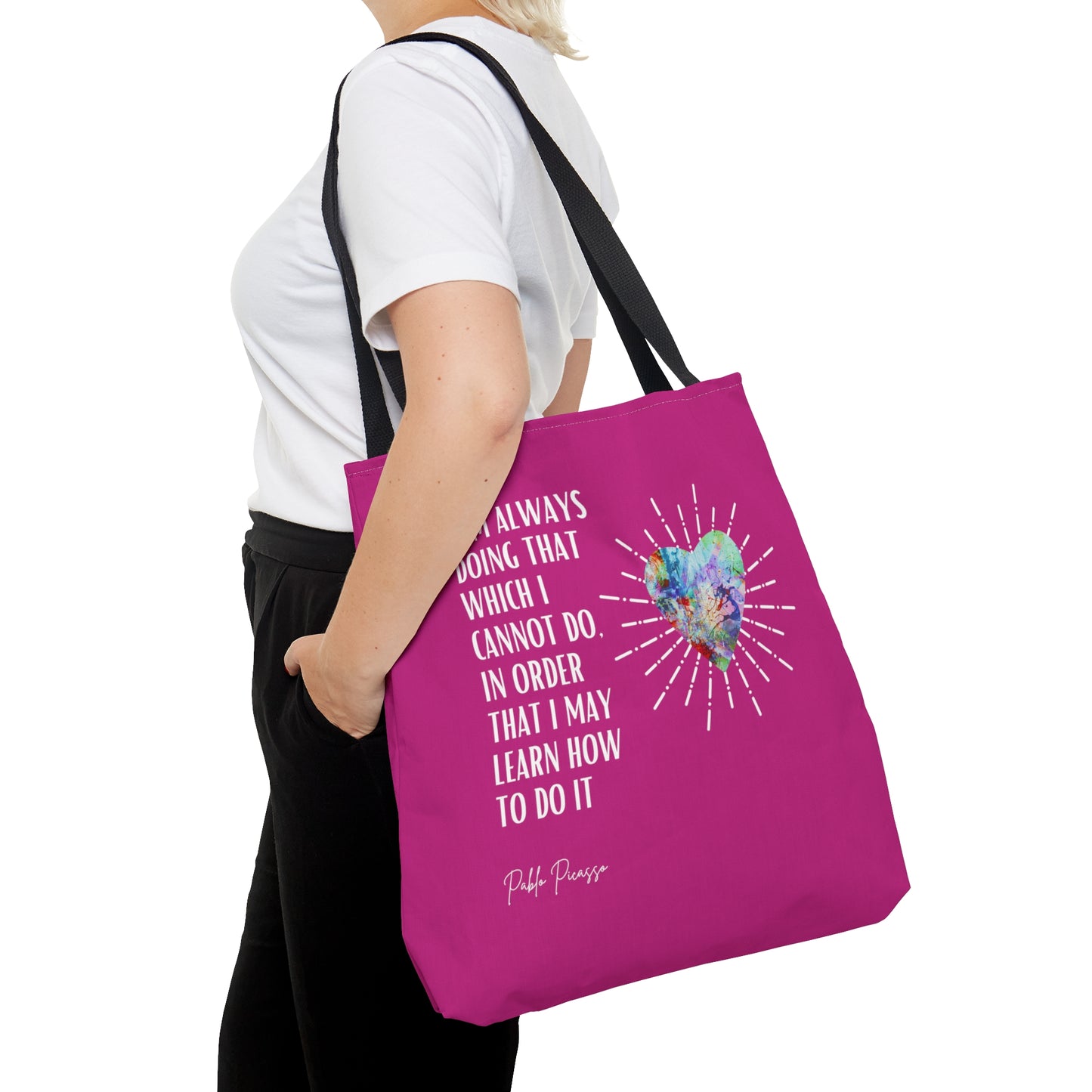 Classic Quotes Tote Bag - Pablo Picasso, 'I am always doing that which I cannot do, in order that I may learn how to do it' - Tote Bag
