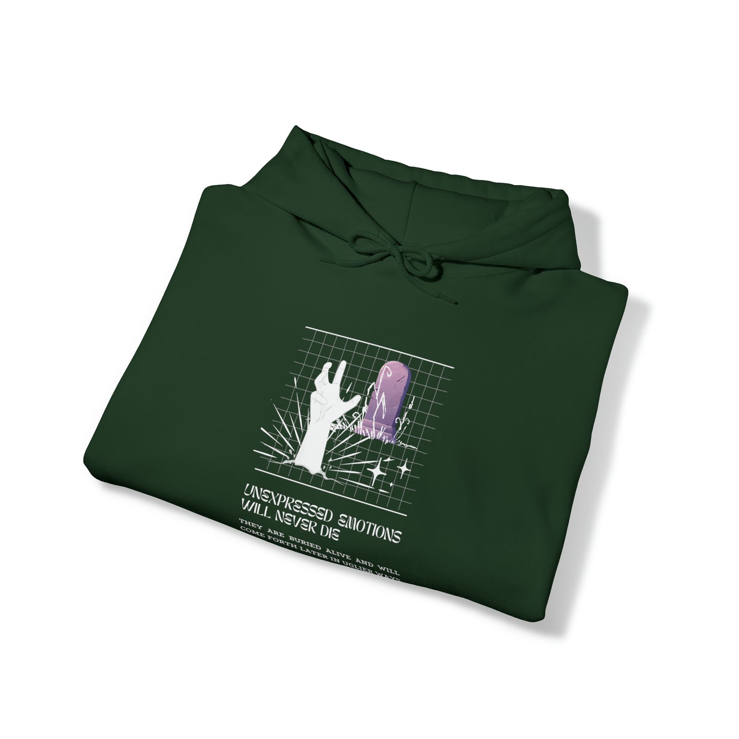 Classic Quotes Hoodie - Sigmund Freud, 'Unexpressed emotions will never die. They are buried alive and will come forth later in uglier ways' - Unisex Heavy Blend™ Hooded Sweatshirt