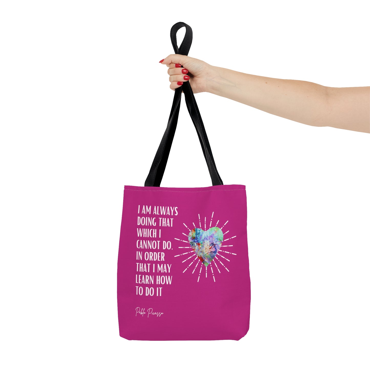 Classic Quotes Tote Bag - Pablo Picasso, 'I am always doing that which I cannot do, in order that I may learn how to do it' - Tote Bag