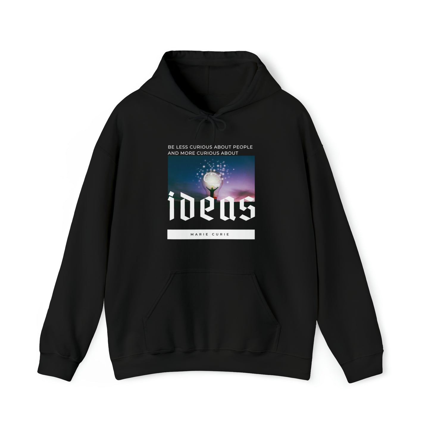 Classic Quotes Hoodie - Marie Curie, 'Be less curious about people and more curious about ideas' - Unisex Heavy Blend™ Hooded Sweatshirt