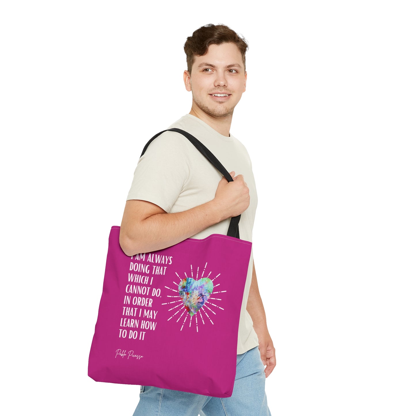 Classic Quotes Tote Bag - Pablo Picasso, 'I am always doing that which I cannot do, in order that I may learn how to do it' - Tote Bag