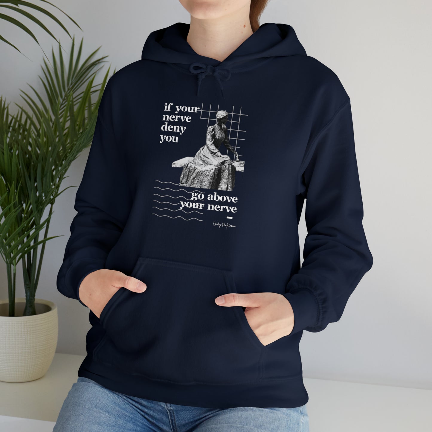 Classic Quotes Hoodie - Emily Dickinson, 'If your nerve deny you, go above your nerve' - Unisex Heavy Blend™ Hooded Sweatshirt