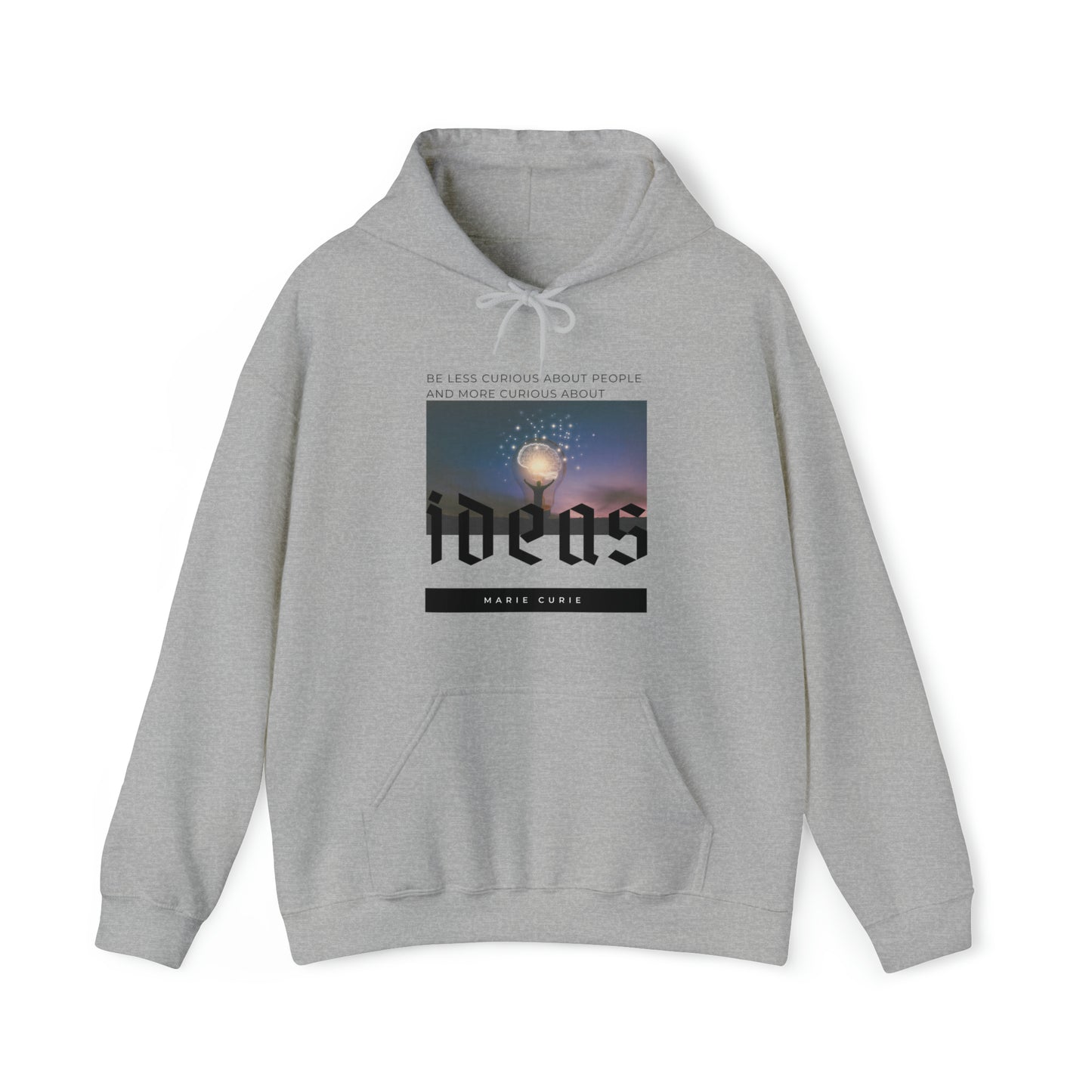 Classic Quotes Hoodie - Marie Curie, 'Be less curious about people and more curious about ideas' - Unisex Heavy Blend™ Hooded Sweatshirt