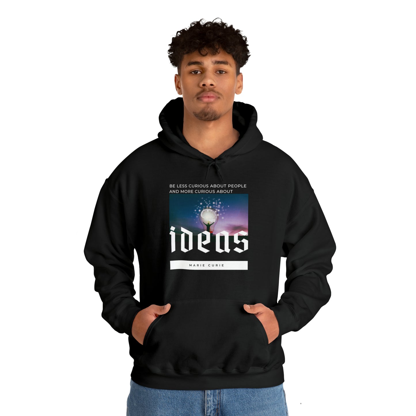 Classic Quotes Hoodie - Marie Curie, 'Be less curious about people and more curious about ideas' - Unisex Heavy Blend™ Hooded Sweatshirt