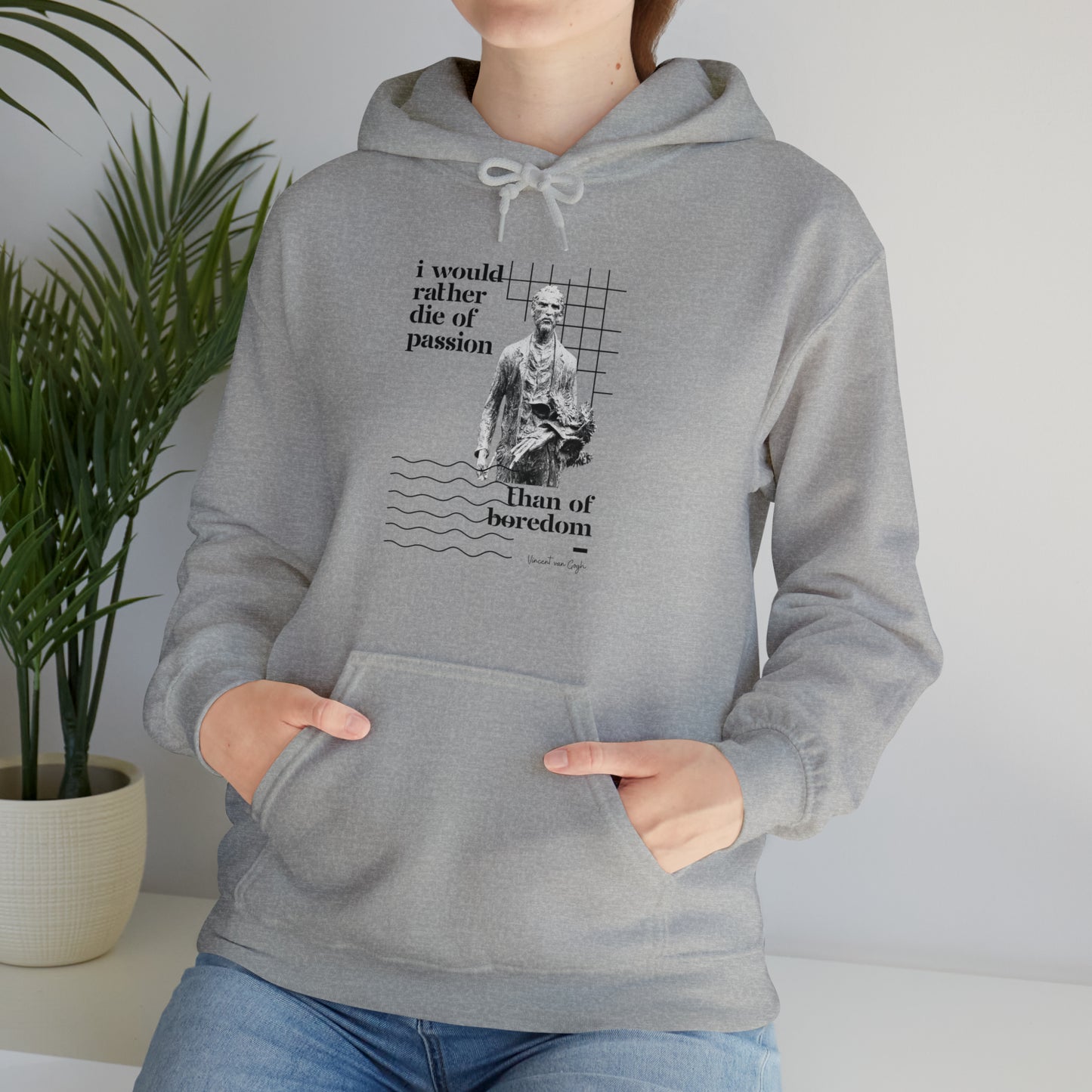 Classic Quotes Hoodie - Vincent van Gogh, 'I would rather die of passion than of boredom' - Unisex Heavy Blend™ Hooded Sweatshirt