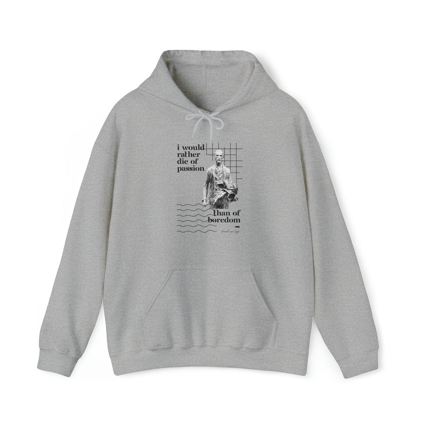 Classic Quotes Hoodie - Vincent van Gogh, 'I would rather die of passion than of boredom' - Unisex Heavy Blend™ Hooded Sweatshirt