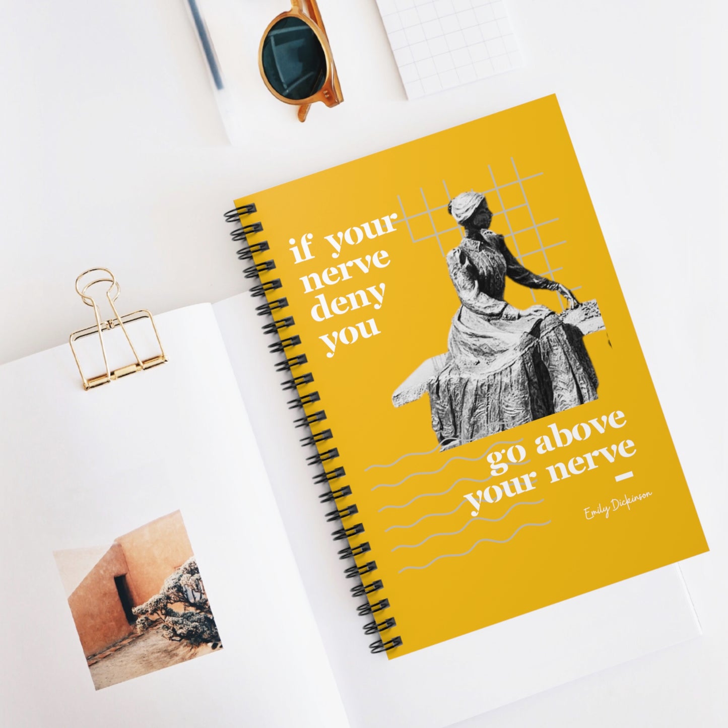 Classic Quotes Spiral Notebook - Emily Dickinson, 'If your nerve deny you, go above your nerve' - Spiral Notebook - Ruled Line