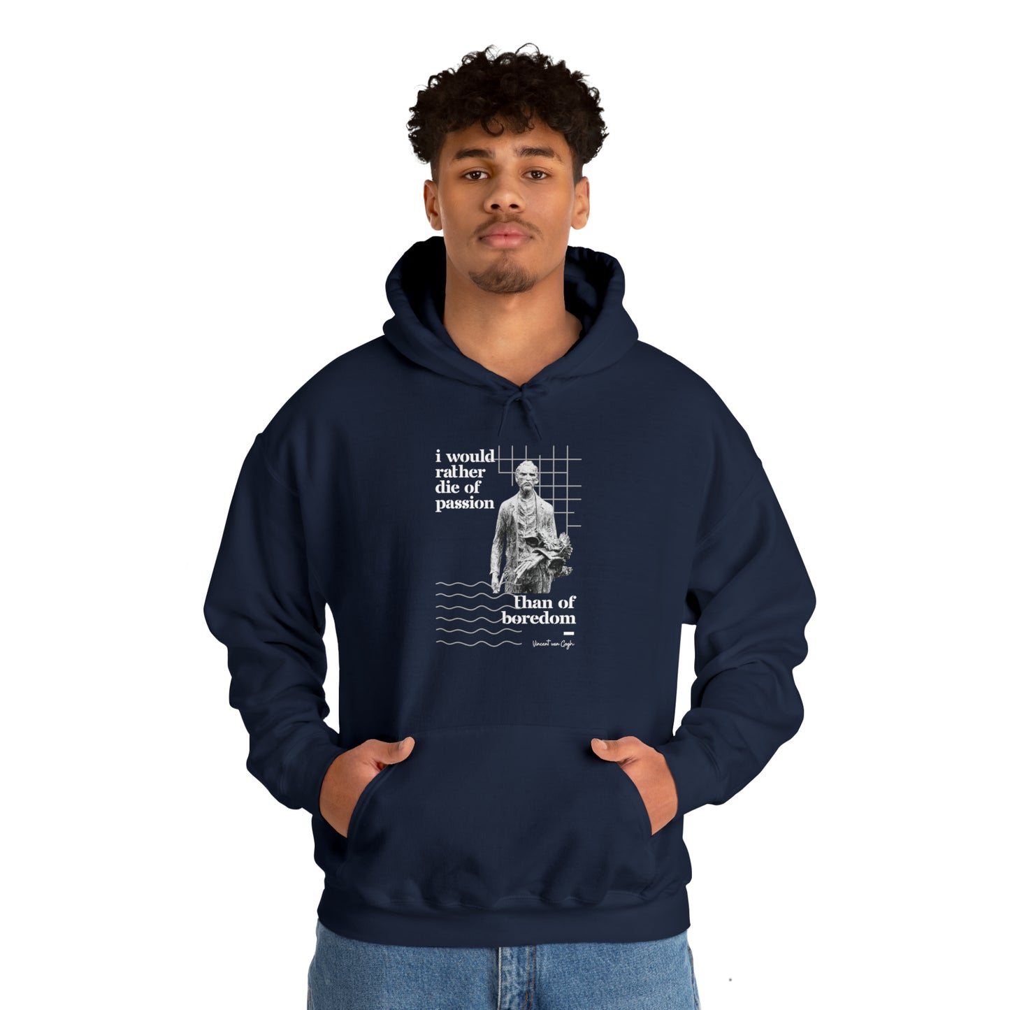 Classic Quotes Hoodie - Vincent van Gogh, 'I would rather die of passion than of boredom' - Unisex Heavy Blend™ Hooded Sweatshirt