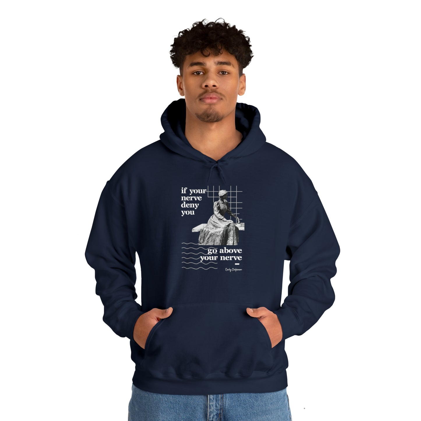 Classic Quotes Hoodie - Emily Dickinson, 'If your nerve deny you, go above your nerve' - Unisex Heavy Blend™ Hooded Sweatshirt