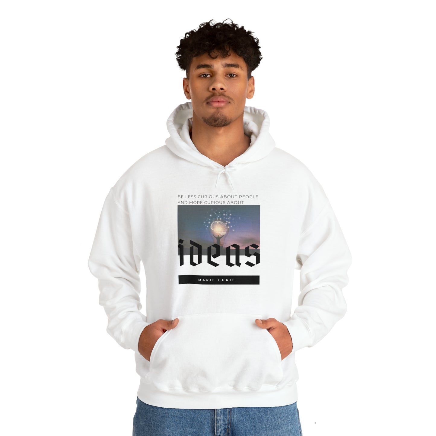 Classic Quotes Hoodie - Marie Curie, 'Be less curious about people and more curious about ideas' - Unisex Heavy Blend™ Hooded Sweatshirt