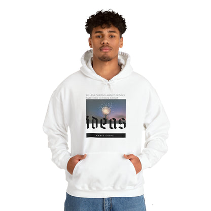 Classic Quotes Hoodie - Marie Curie, 'Be less curious about people and more curious about ideas' - Unisex Heavy Blend™ Hooded Sweatshirt