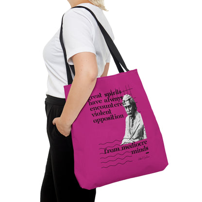 Classic Quotes Tote Bag - Albert Einstein, 'Great spirits have always encountered violent opposition from mediocre minds' - Tote Bag