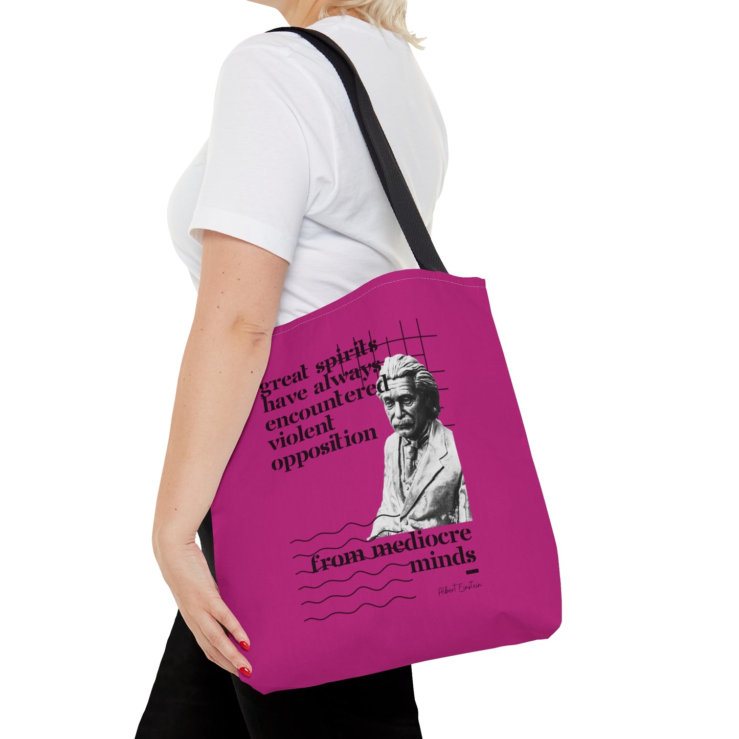 Classic Quotes Tote Bag - Albert Einstein, 'Great spirits have always encountered violent opposition from mediocre minds' - Tote Bag