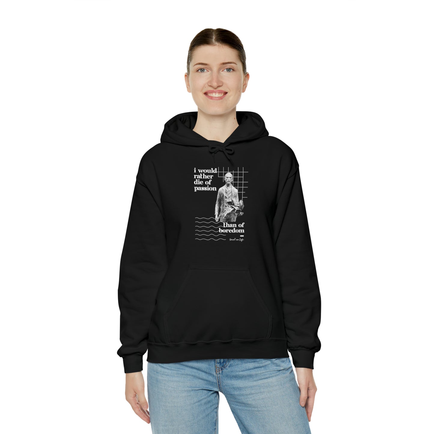 Classic Quotes Hoodie - Vincent van Gogh, 'I would rather die of passion than of boredom' - Unisex Heavy Blend™ Hooded Sweatshirt