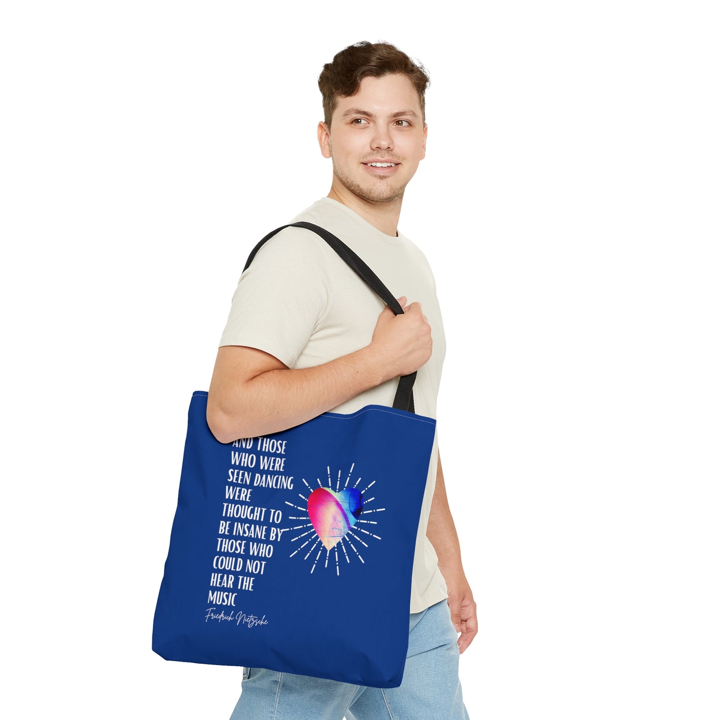 Classic Quotes Tote Bag - Friedrich Nietzsche, 'And those who were seen dancing were thought to be insane by those who could not hear the music' - Tote Bag