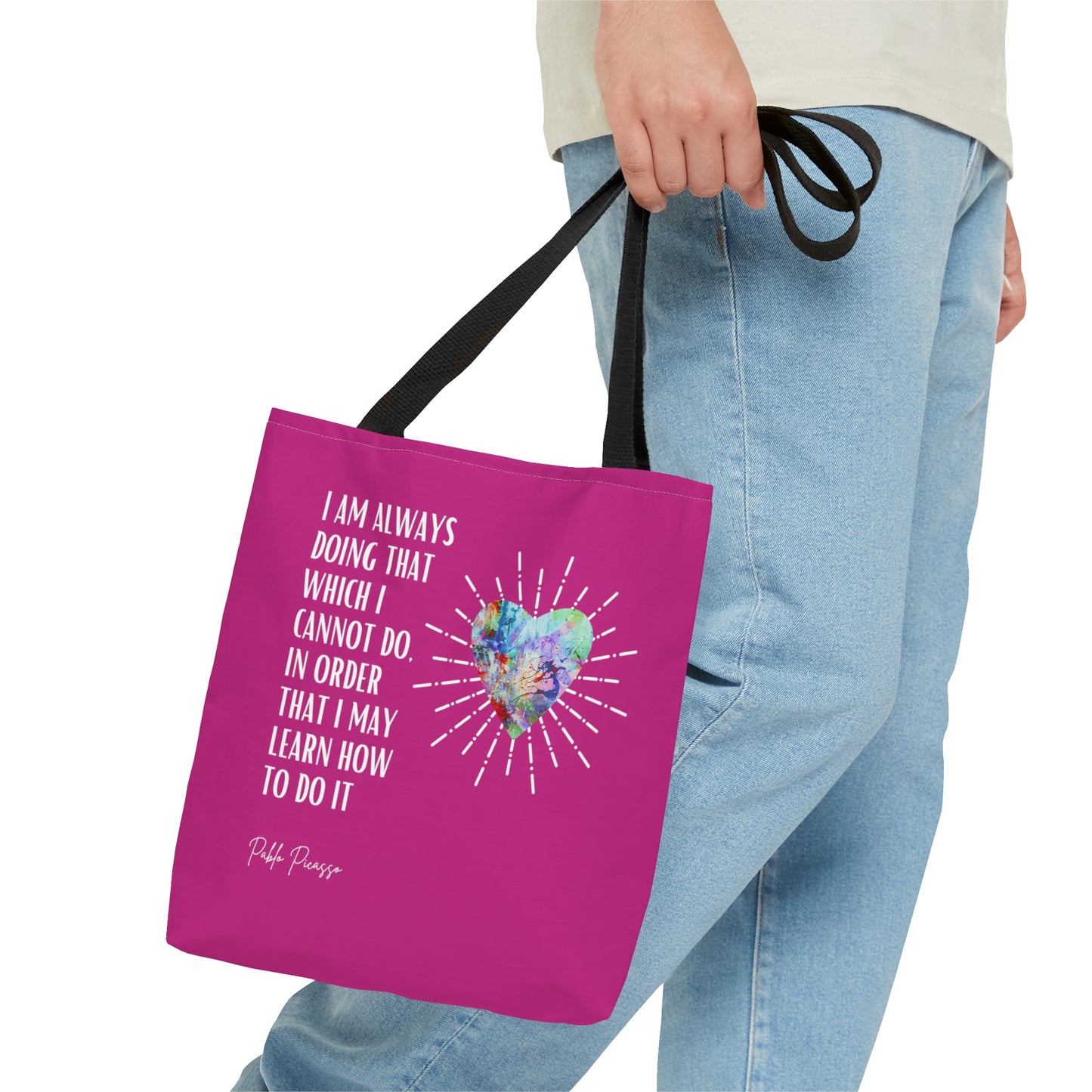 Classic Quotes Tote Bag - Pablo Picasso, 'I am always doing that which I cannot do, in order that I may learn how to do it' - Tote Bag